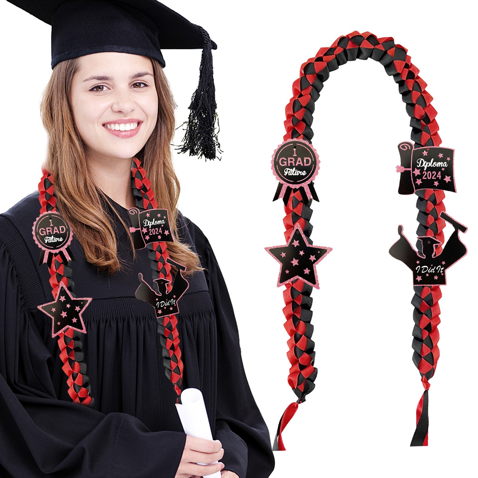 Graduation Decorations 2025,Graduation Leis 2025 Graduate Ribbon Class Of 2025 With Glitter Pin Handmade Braided Leis For Graduate 2025 Graduation For Him Her Congrats Grad